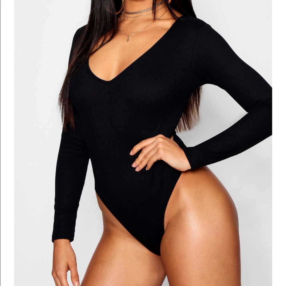 Black Long Sleeve V-Neck Bodysuit